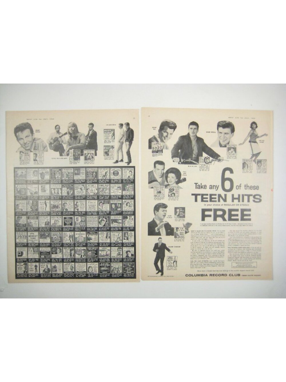 Columbia Record Club 1964 Offer Teen Hits Music Vintage Magazine Print Roster Li